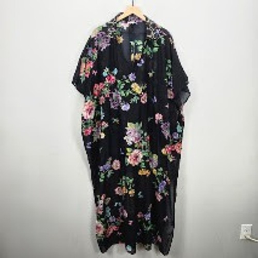 Johnny Was Maxi Dress Kaftan 1X Silk Blend Floral Butterfly Resort Vacation Boho